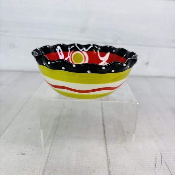 Mud Pie CHRISTMAS STRIPES Red Green Circle Wavy Lines Ruffle Ceramic Dip Bowl - Picture 4 of 16